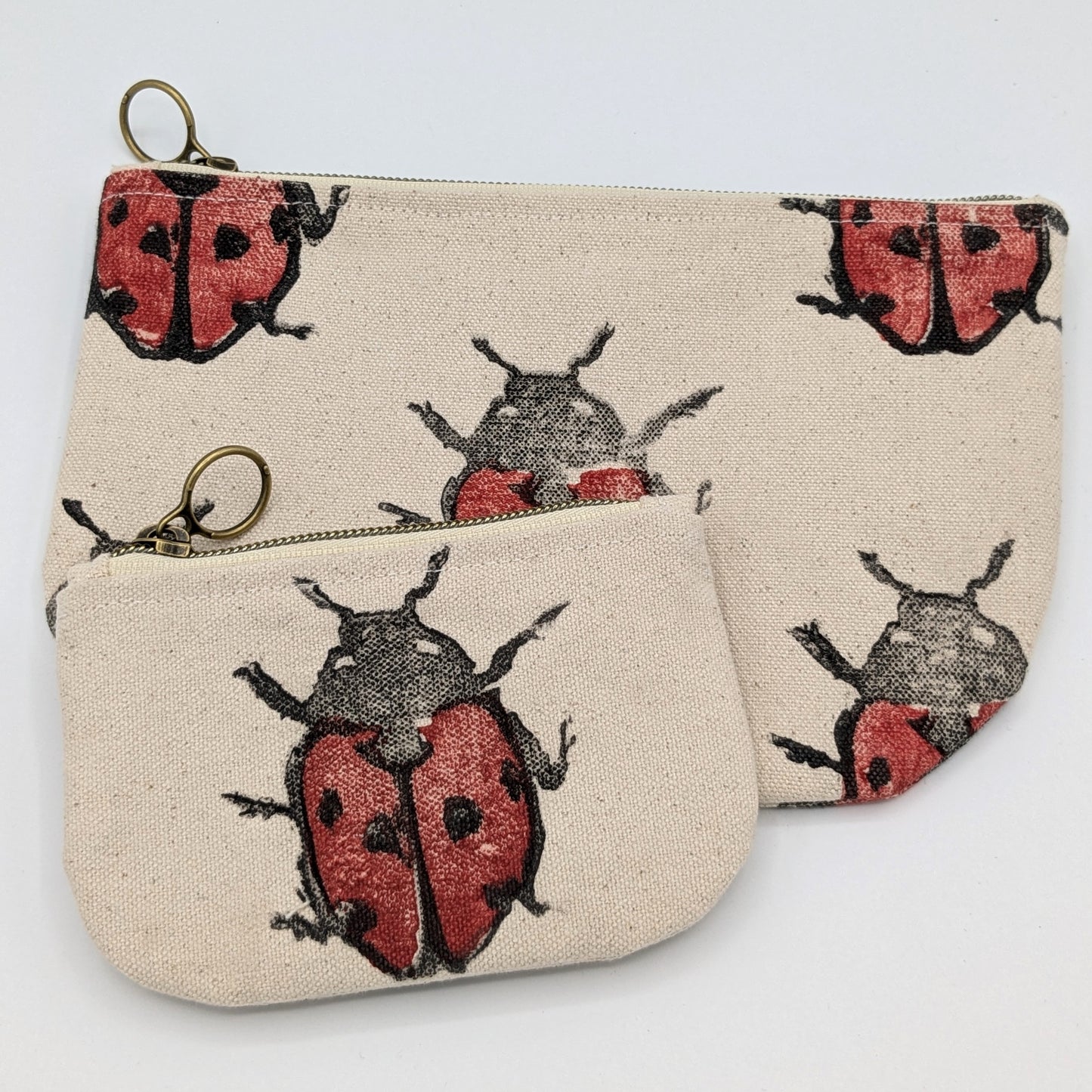 Ladybug Block Printed Half Moon Mini Pouch