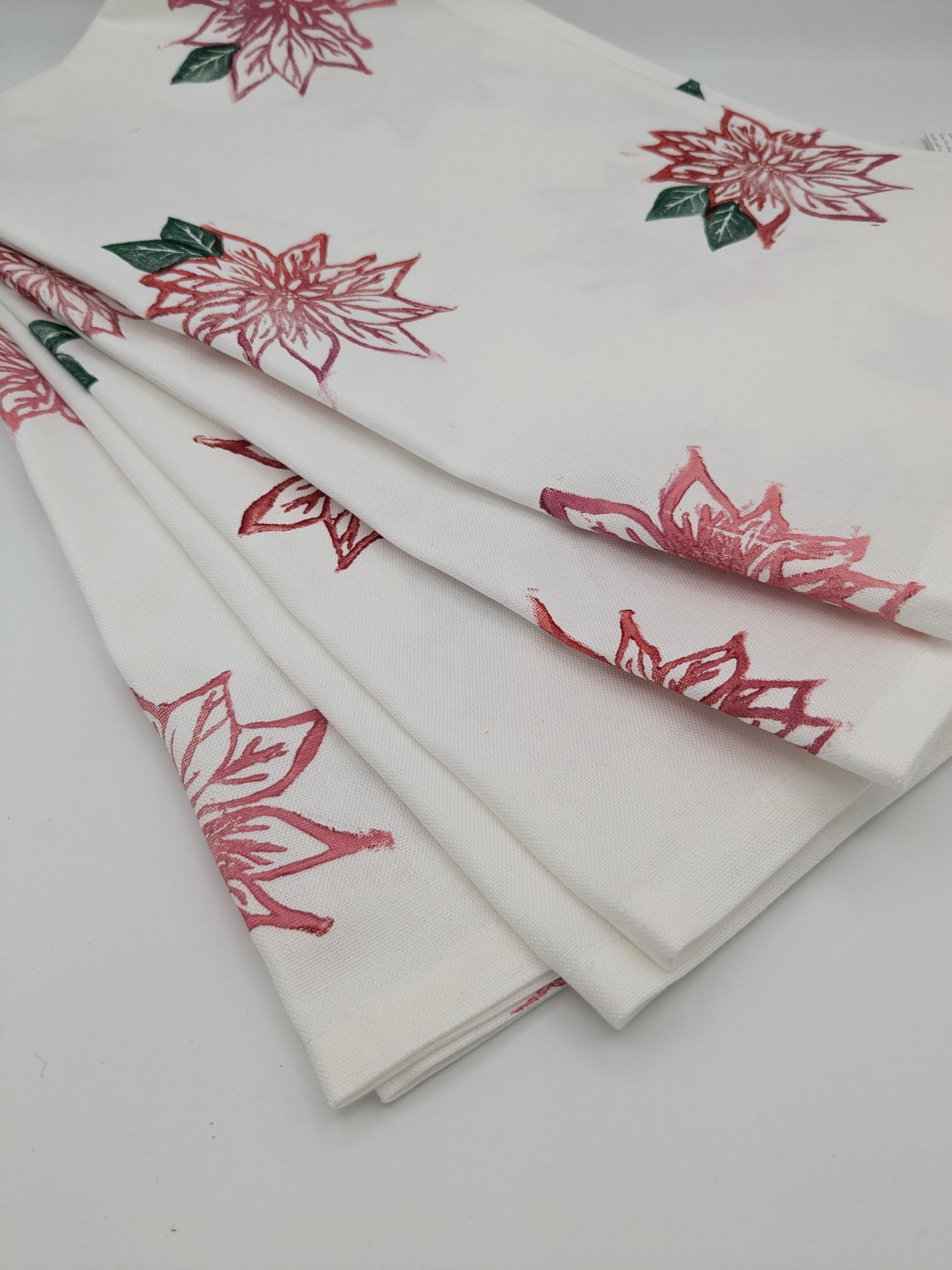 Poinsettia Block-Printed Kitchen Towel