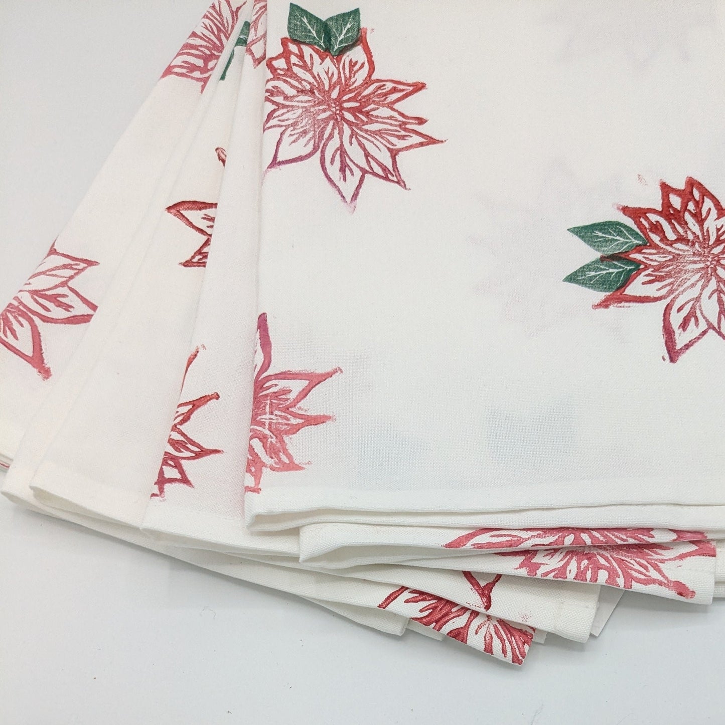 Poinsettia Block-Printed Kitchen Towel