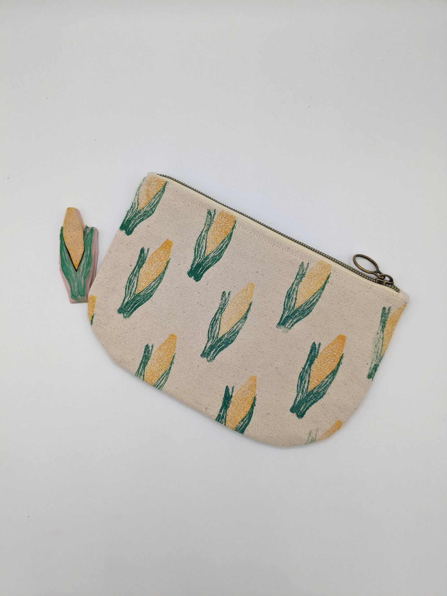 It's Corn! Half Moon Zip Pouch - Block Printed Ear of Corn