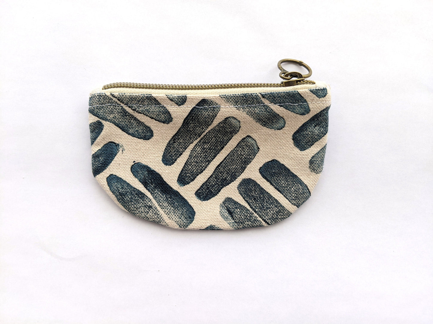 Half Moon Mini Pouch, Indigo 3 Lines Block Printed