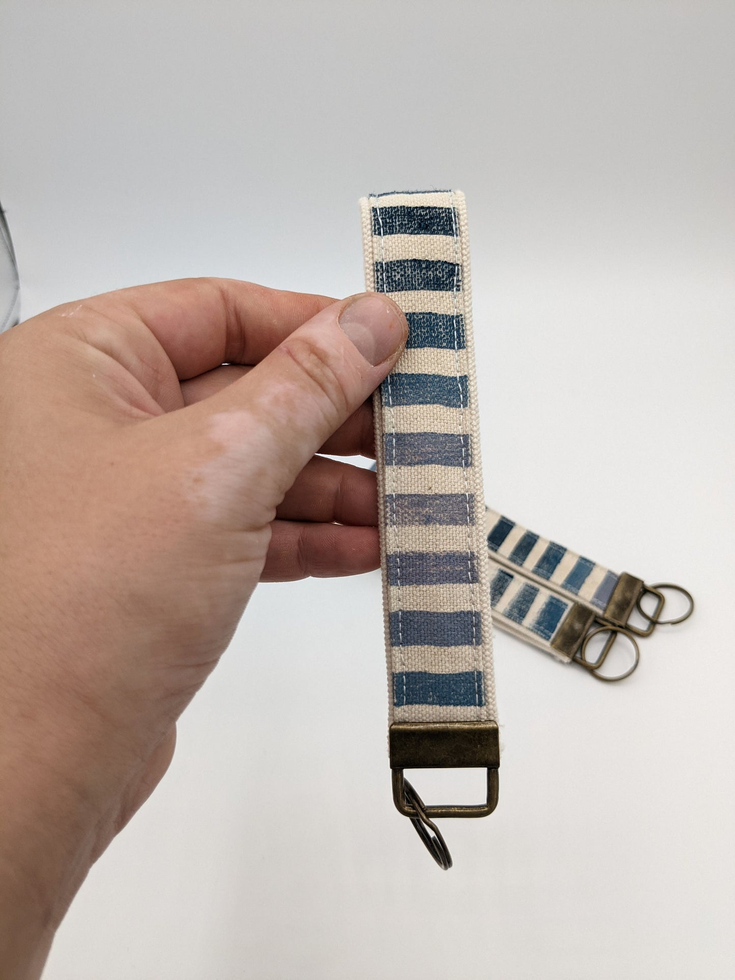 Blue Purple Ombre Stripe Block Printed Key Fob Wristlet