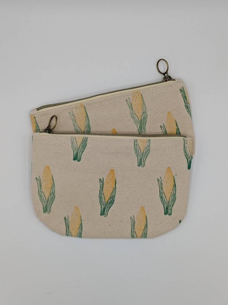 It's Corn! Half Moon Zip Pouch - Block Printed Ear of Corn