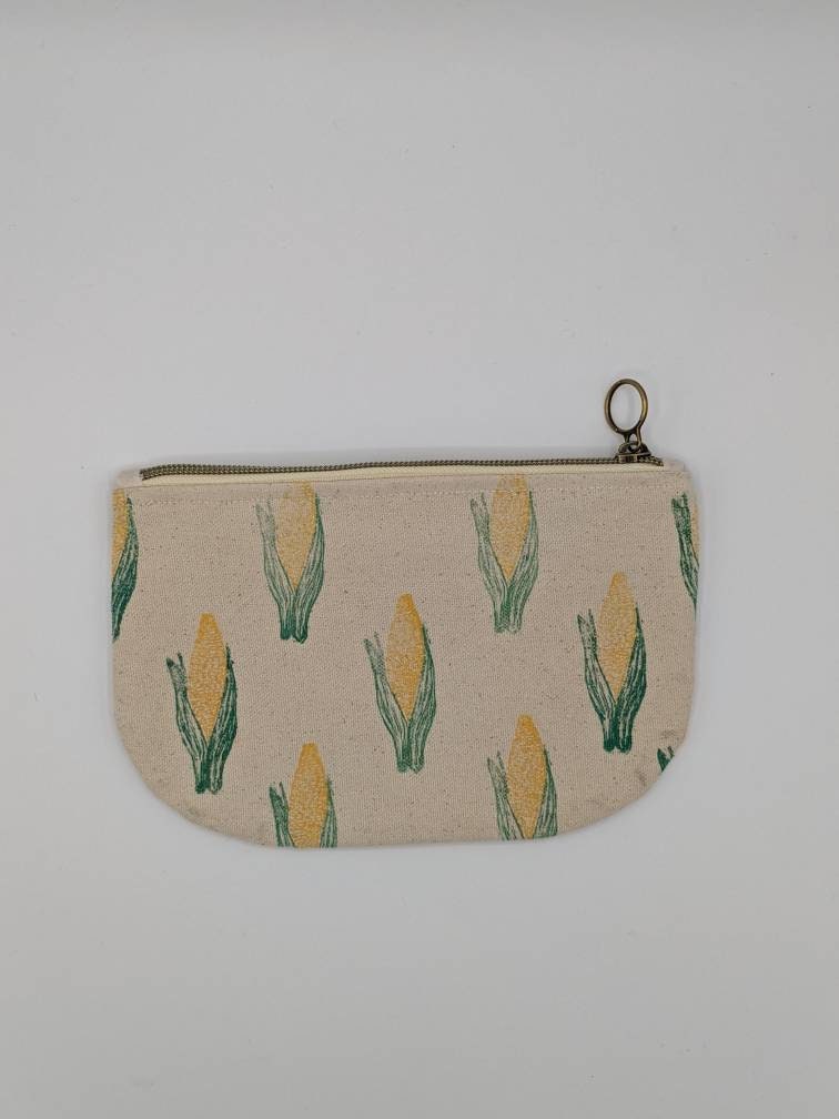 It's Corn! Half Moon Zip Pouch - Block Printed Ear of Corn