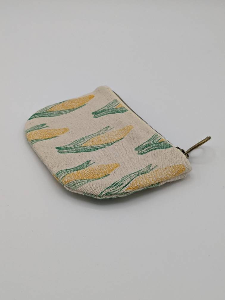 It's Corn! Half Moon Mini Zip Pouch - Block Printed Ear of Corn Pouch