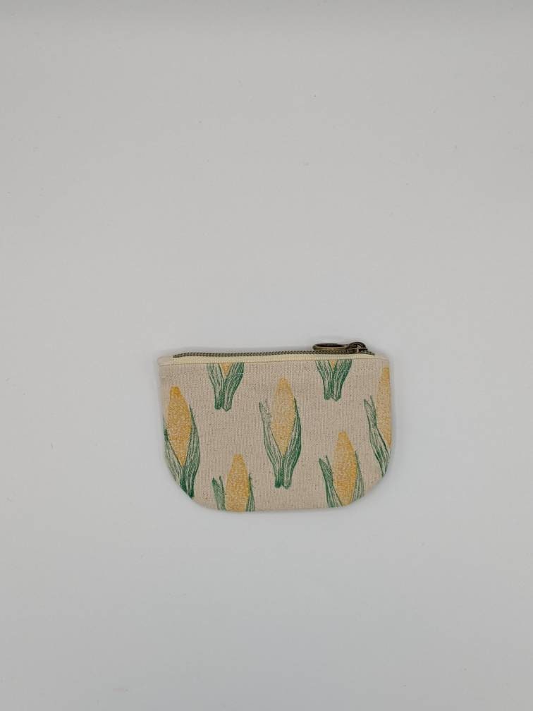 It's Corn! Half Moon Mini Zip Pouch - Block Printed Ear of Corn Pouch