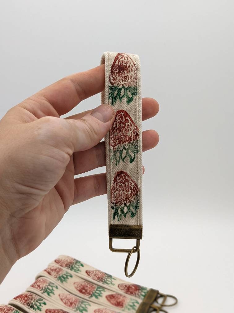 Strawberry Block Printed Key Fob Wristlet