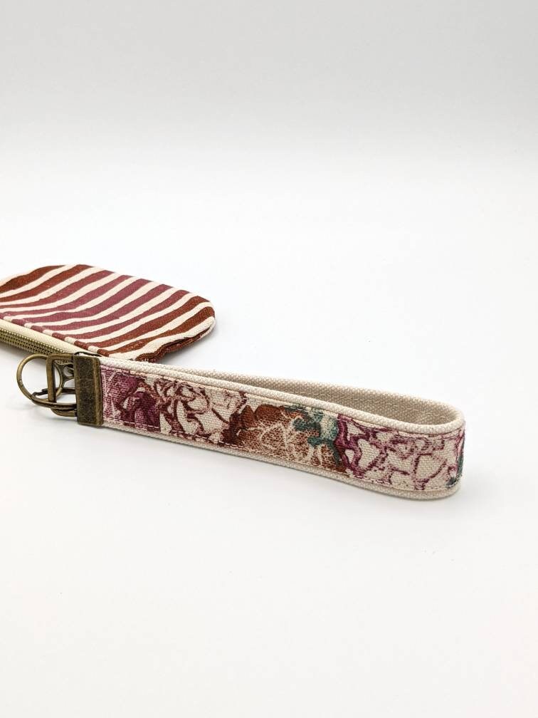 Pink Floral Block Printed Key Fob Wristlet