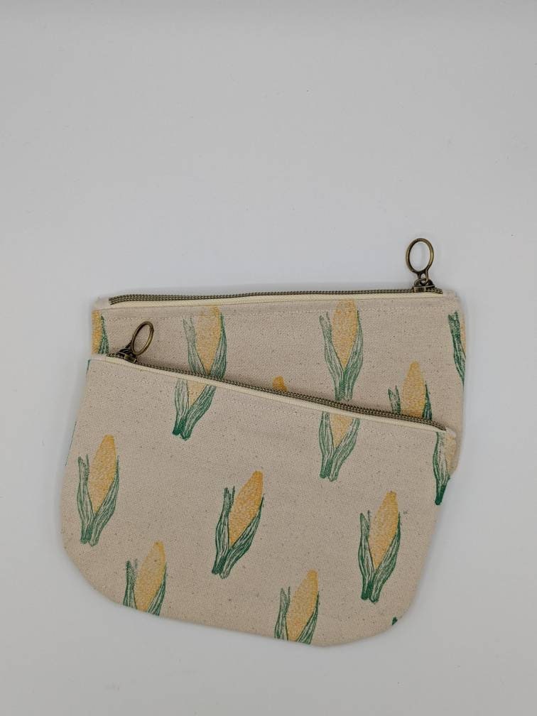 It's Corn! Half Moon Zip Pouch - Block Printed Ear of Corn