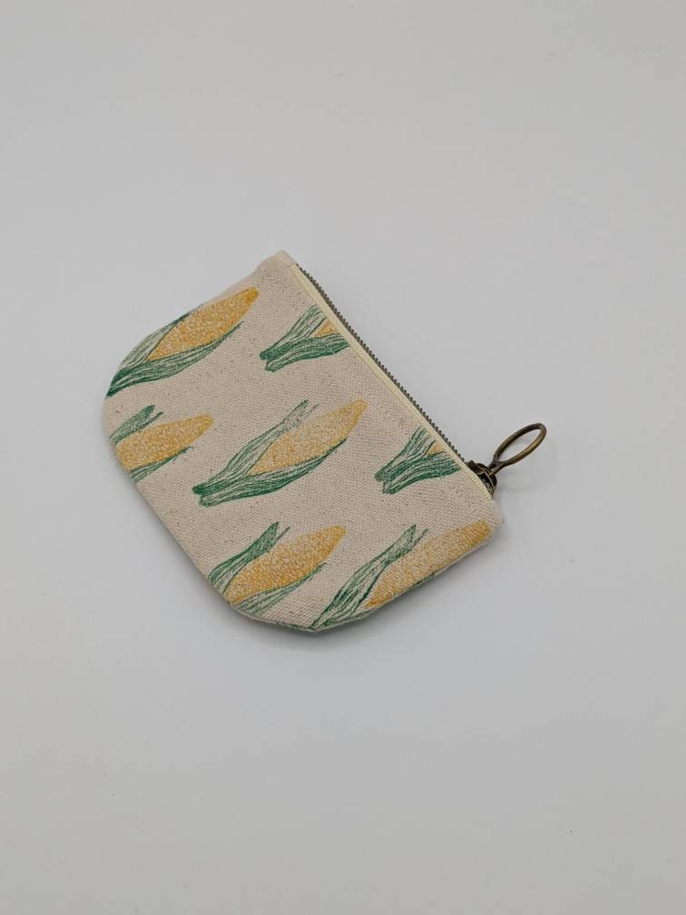 It's Corn! Half Moon Mini Zip Pouch - Block Printed Ear of Corn Pouch