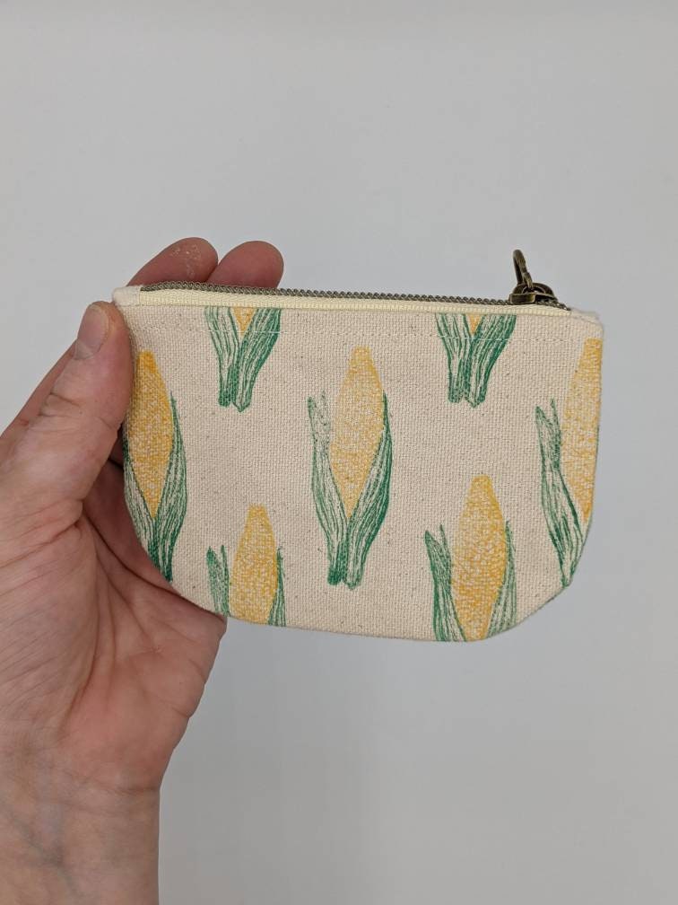 It's Corn! Half Moon Mini Zip Pouch - Block Printed Ear of Corn Pouch