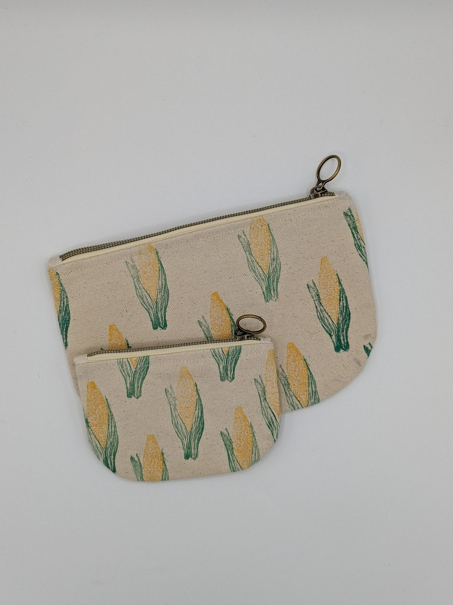 It's Corn! Half Moon Zip Pouch - Block Printed Ear of Corn