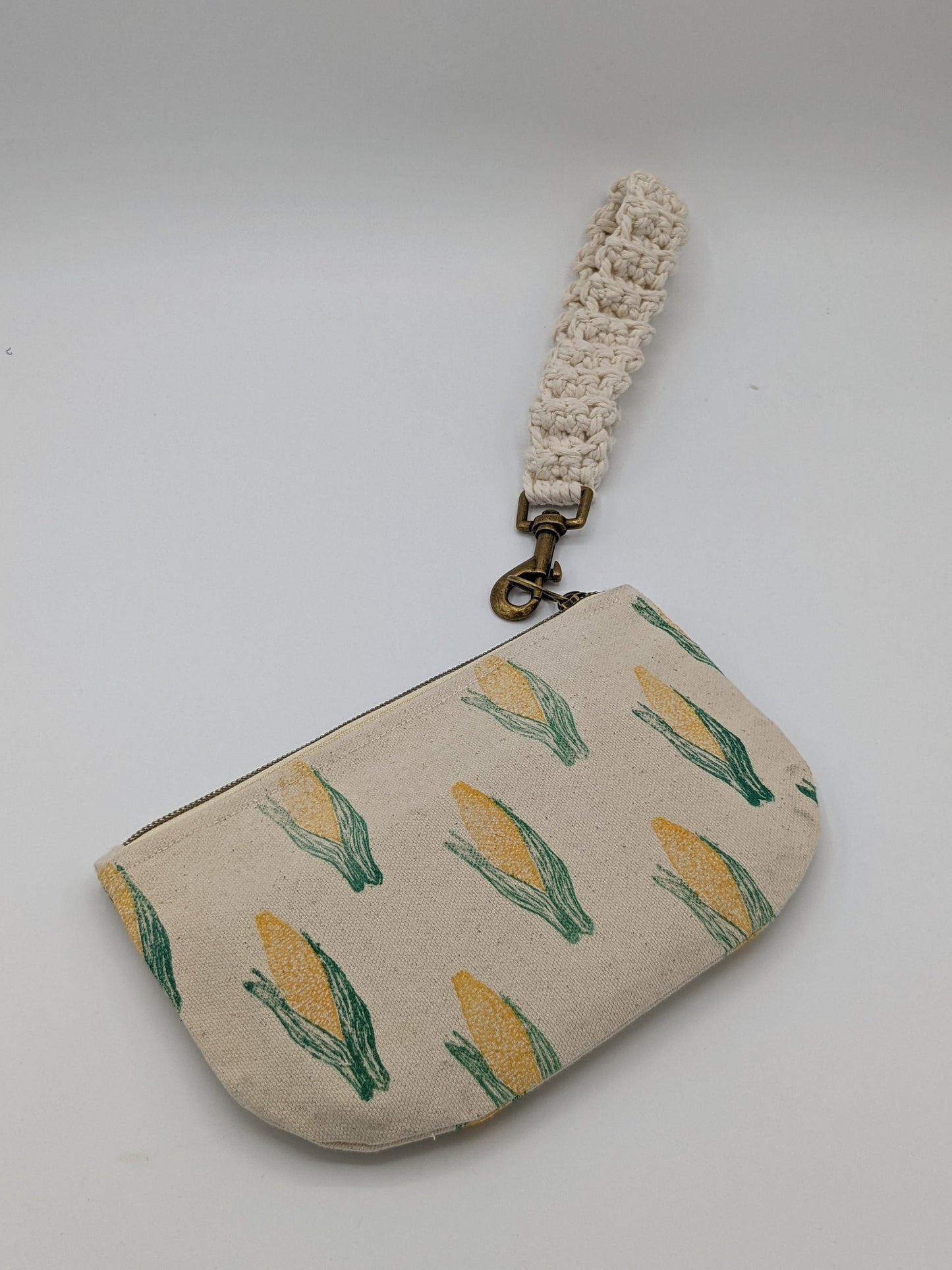 It's Corn! Half Moon Zip Pouch - Block Printed Ear of Corn