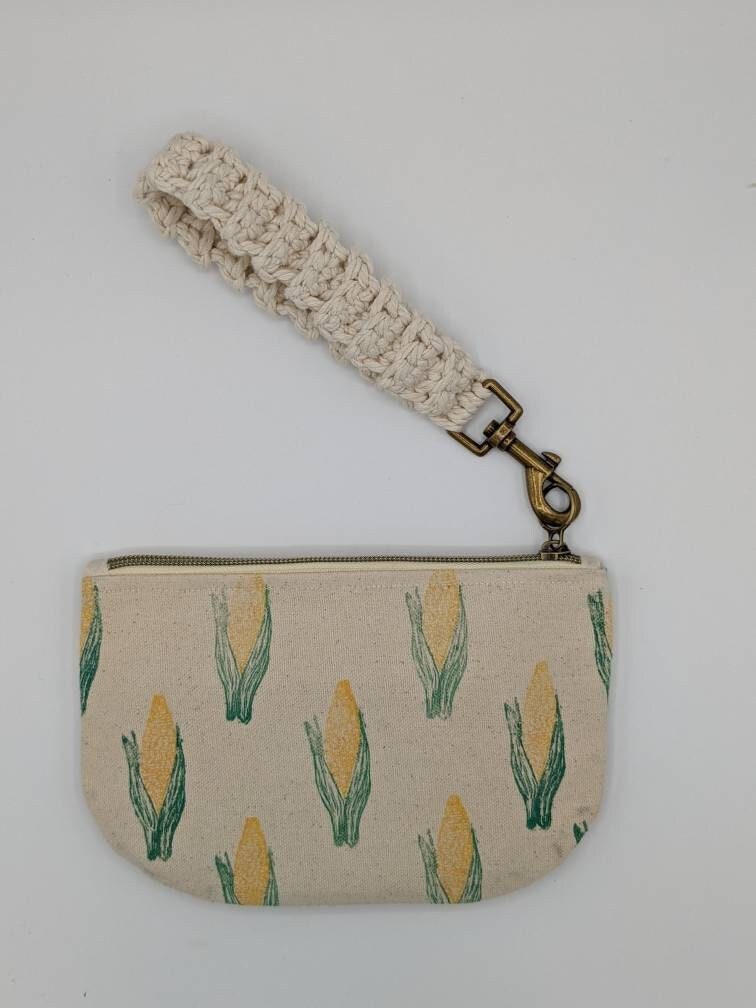 It's Corn! Half Moon Zip Pouch - Block Printed Ear of Corn