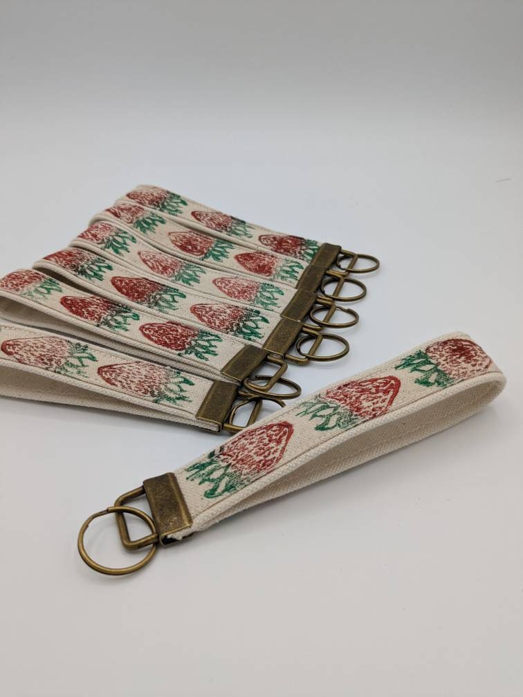 Strawberry Block Printed Key Fob Wristlet