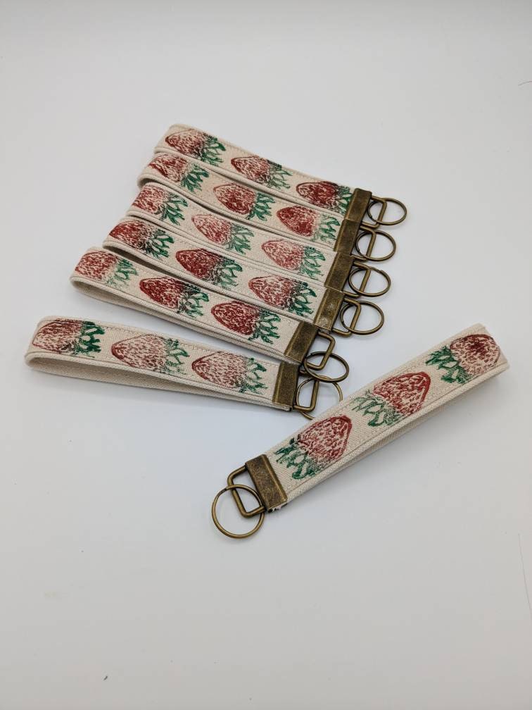 Strawberry Block Printed Key Fob Wristlet