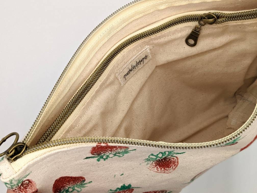 Strawberry Printed Double Zip Pouch Toiletry Bag with Zip Pocket